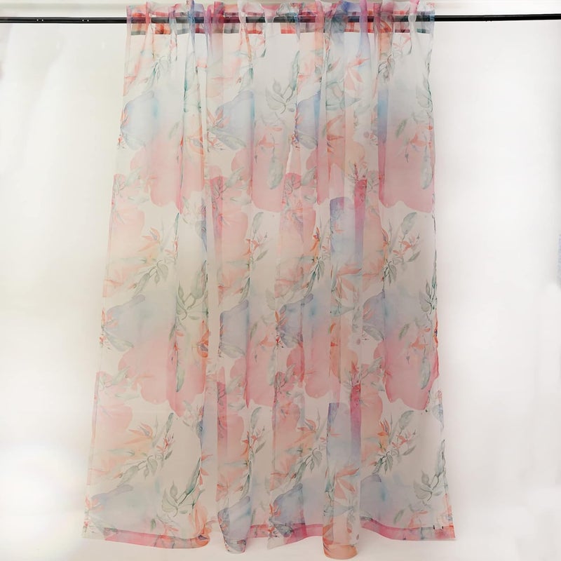 ZEBA Polyester World Transparent Sheer Back Tab Curtain For Door|Bedroom And Living Room|Soft And Light Weight|Printed Modern Floral Abstract In Multicolor-50X90 Inches(7.5Feet Long)(Pack Of 1) - Image 2