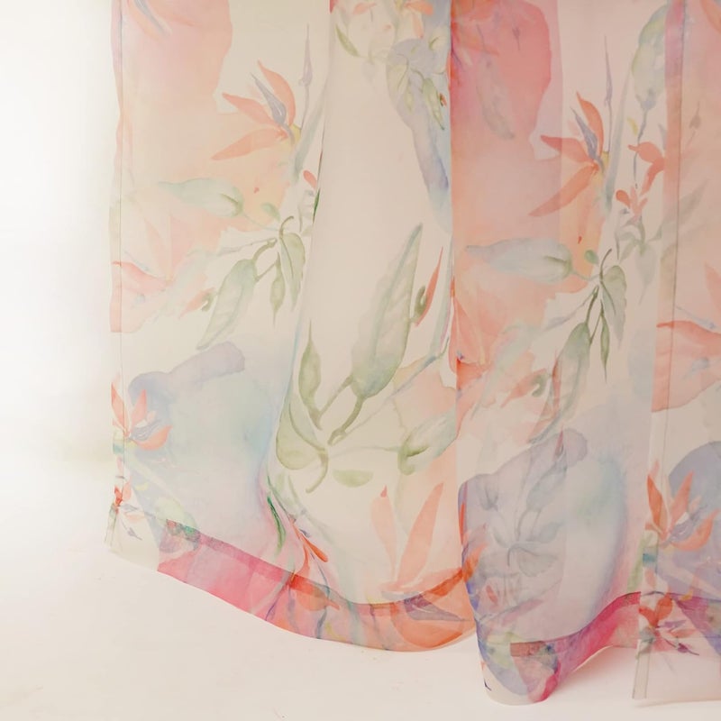 ZEBA Polyester World Transparent Sheer Back Tab Curtain For Door|Bedroom And Living Room|Soft And Light Weight|Printed Modern Floral Abstract In Multicolor-50X90 Inches(7.5Feet Long)(Pack Of 1) - Image 5