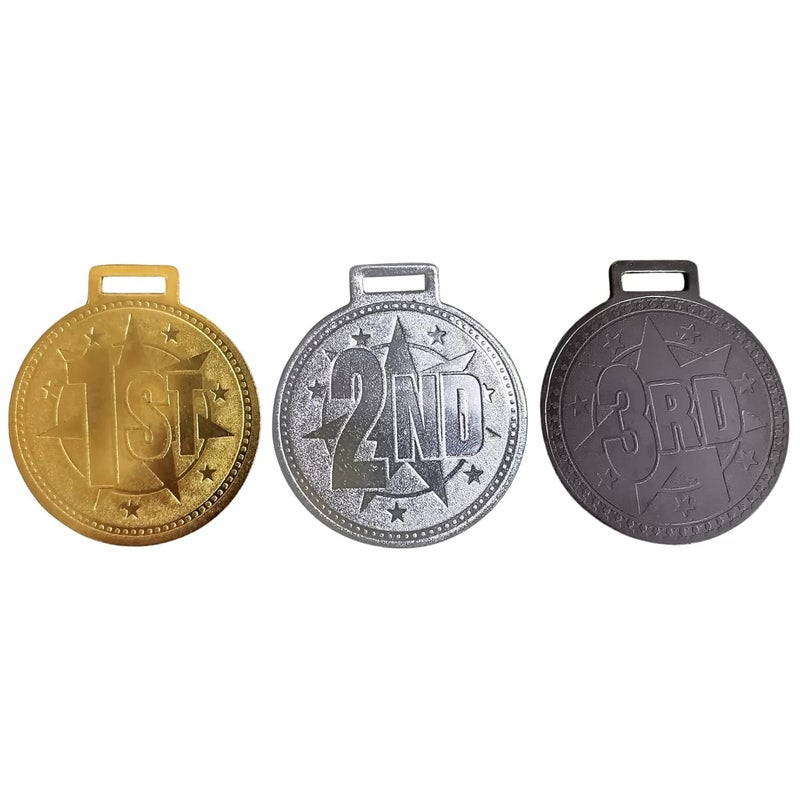 Gmefvr Sports Competition Medals Set, Gold Silver Bronze with Yellow Ribbons, 5.08 cm (2 inches Diameter) Round, 1st 2nd 3rd Place Awards (Set of 3 X 5 (15 pcs)) - Image 1