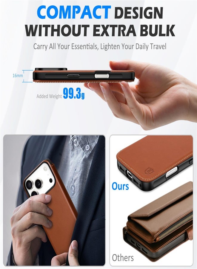 SHIELDON Genuine Leather Slim Wallet Case for iPhone 17 Pro 6.3-inch 5G 2025, Magnetic, Wireless Charging, RFID Blocking, Card Holder, Shockproof, Protective, Flip, Book Folio Cover - Retro Brown - Image 4
