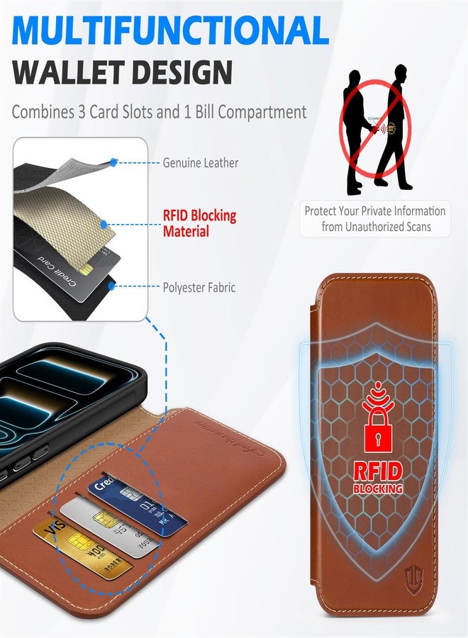 SHIELDON Genuine Leather Slim Wallet Case for iPhone 17 Pro 6.3-inch 5G 2025, Magnetic, Wireless Charging, RFID Blocking, Card Holder, Shockproof, Protective, Flip, Book Folio Cover - Retro Brown - Image 5