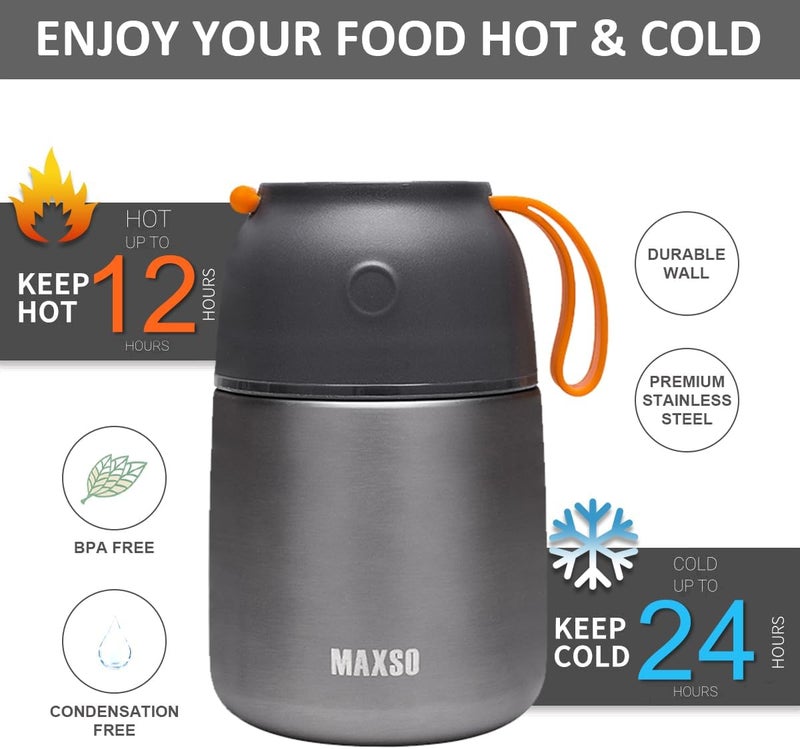 ITSLIFE Insulated Thermo Food Jar for Hot & Cold Food for Kids Adult, 17 oz Soup Thermal Hot Food Containers for Lunch, Triple Layer Insulation Stainless Steel Food Jar with Spoon (Grey) - Image 4