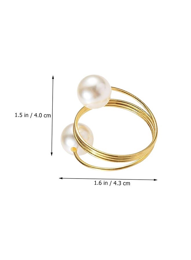 12PCS Gold Napkin Rings Set , Table Napkin Rings Double Pearl Napkin Ring Holder Metal Spiral Napkin Rings for Dinner Wedding - Image 2