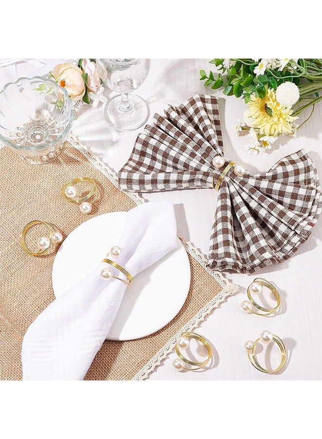 12PCS Gold Napkin Rings Set , Table Napkin Rings Double Pearl Napkin Ring Holder Metal Spiral Napkin Rings for Dinner Wedding - Image 3