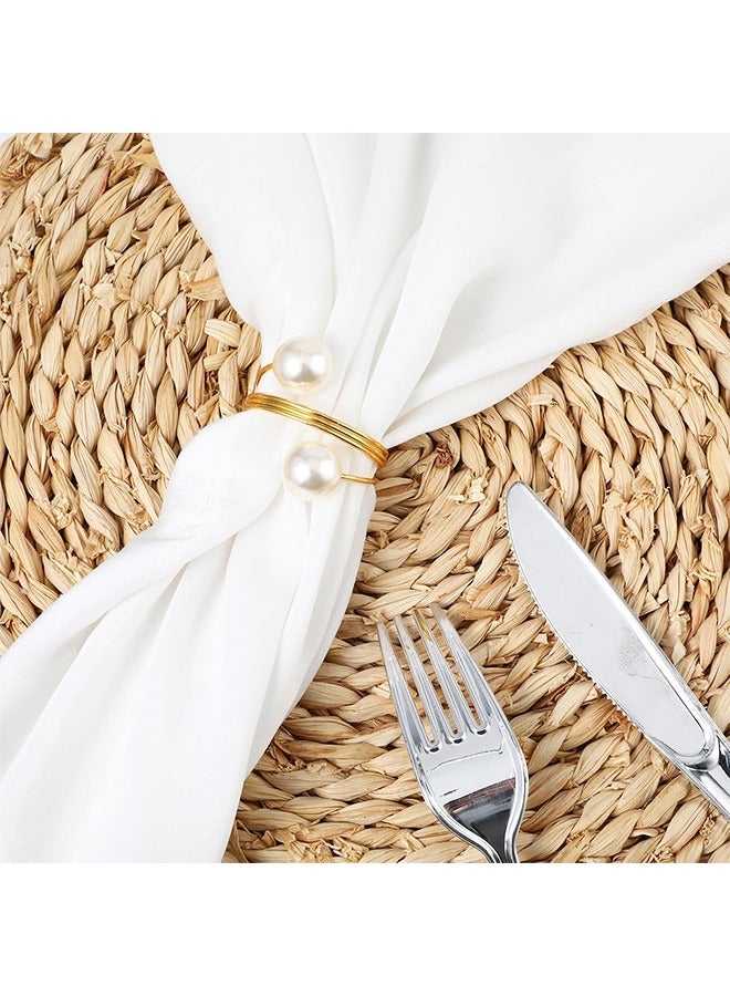12PCS Gold Napkin Rings Set , Table Napkin Rings Double Pearl Napkin Ring Holder Metal Spiral Napkin Rings for Dinner Wedding - Image 4