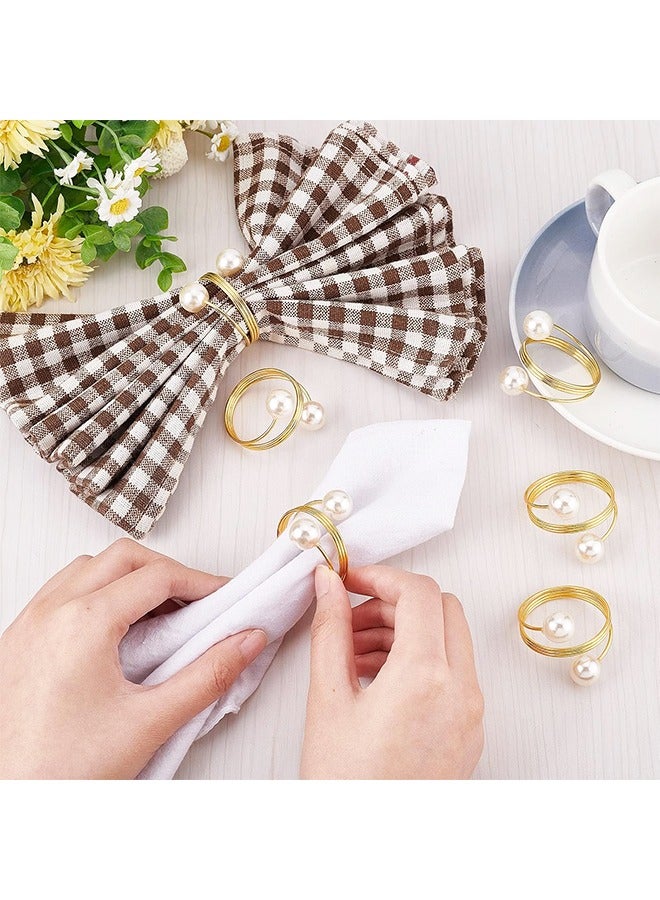 12PCS Gold Napkin Rings Set , Table Napkin Rings Double Pearl Napkin Ring Holder Metal Spiral Napkin Rings for Dinner Wedding - Image 5