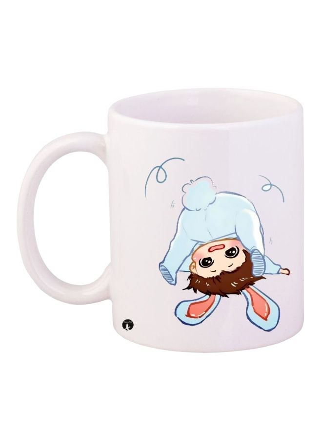 Cartoon Printed Coffee Mug White/Blue/Brown 11ounce
