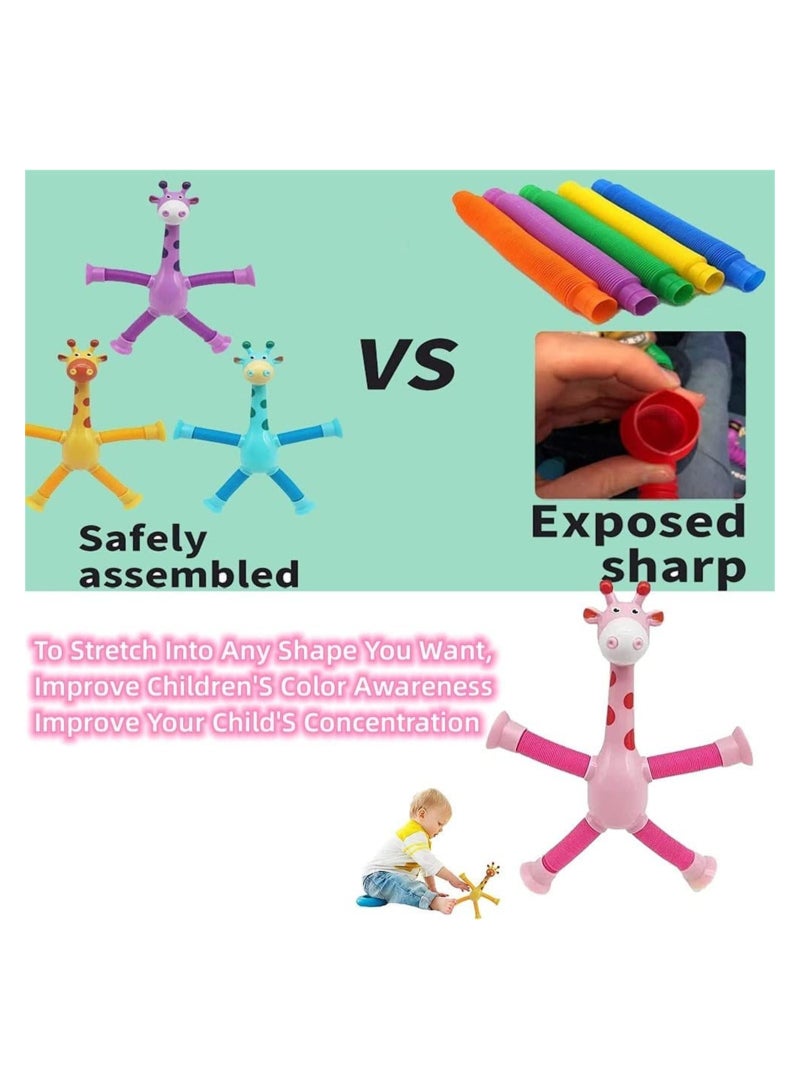 YelaJoy 4 Pcs Telescopic Suction Cup Giraffe Toy, Ever-Changing Giraffe Telescopic Tube Suction Cup Toys,Decompress Educational Sensory Toys, Stretch Novel Educational Toys for Kids And Adults - Image 2