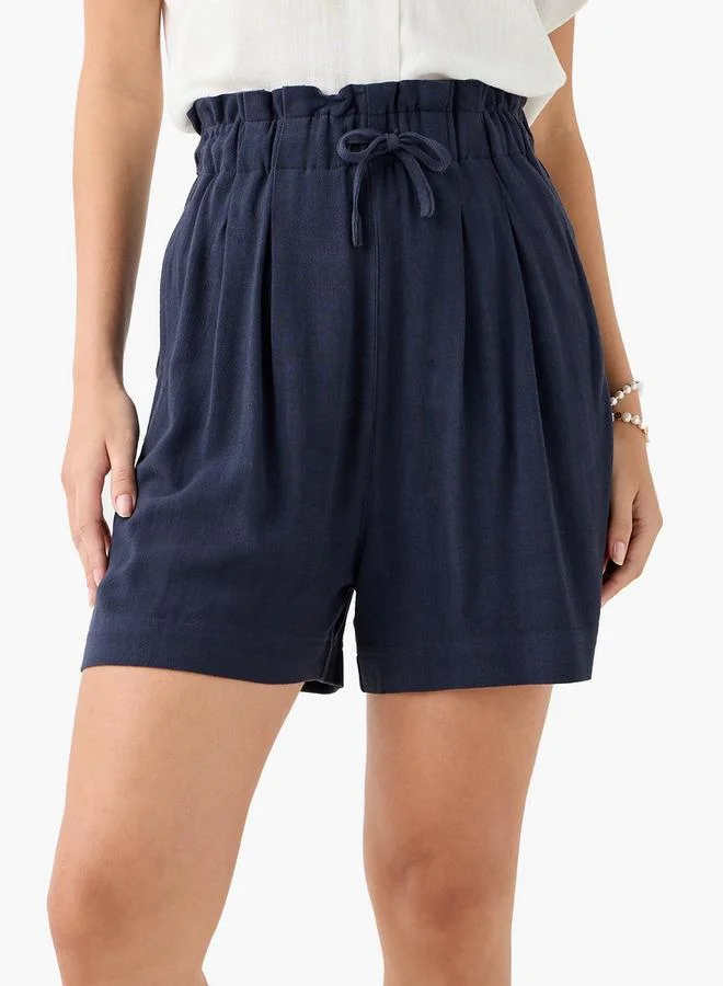 سبلاش فيڤ شورت كتان بقصة عادية وخصر مرن بخصر ورقي وجيوب