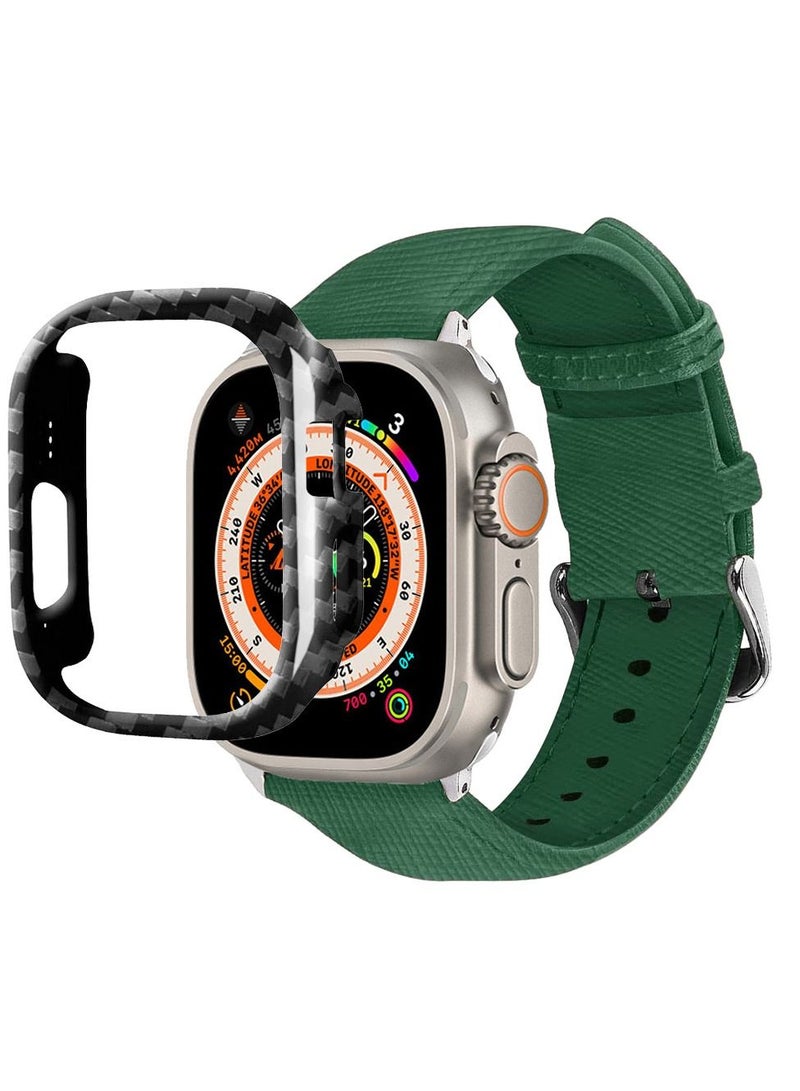 CATANES 2 Packs For Apple Watch Band 49mm Leather Band Buckle Strap Wristband and Carbon Fiber Cup Holder Sea Green - Image 3