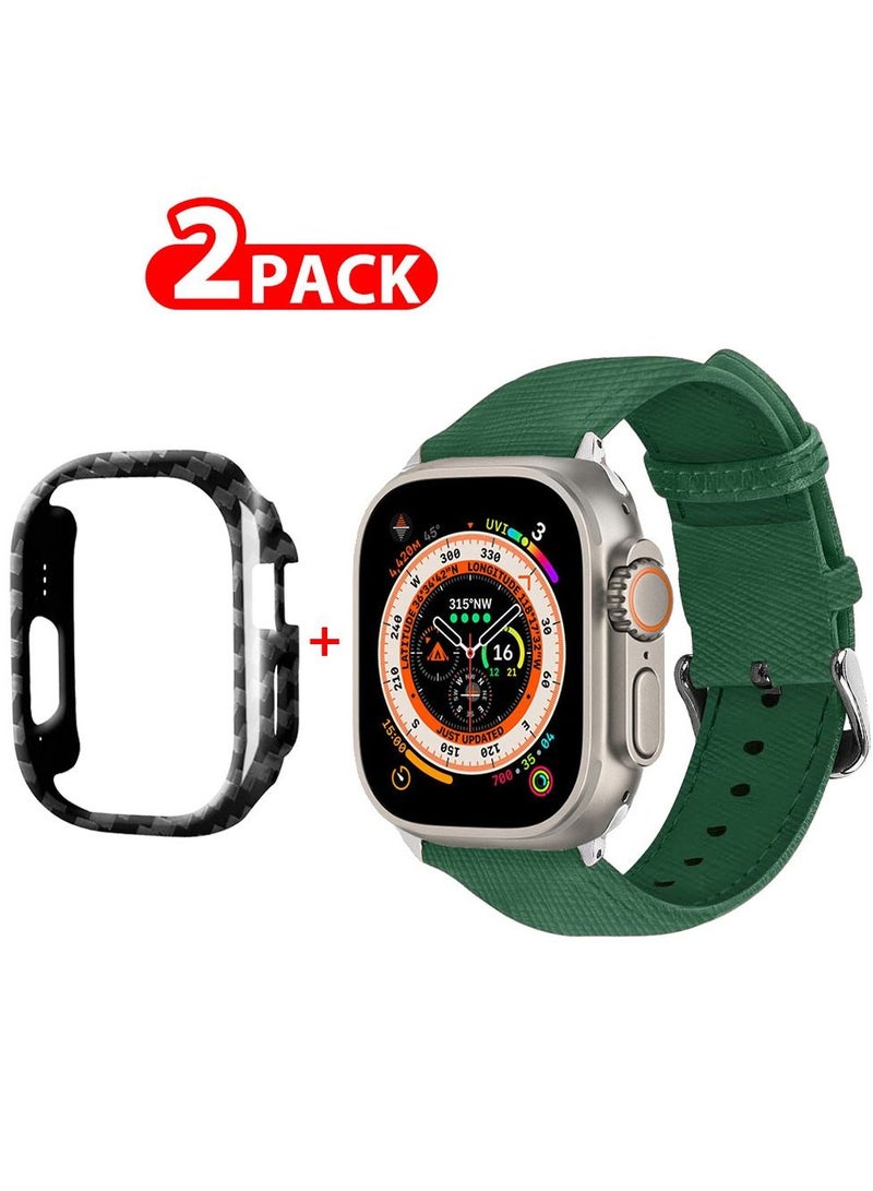 CATANES 2 Packs For Apple Watch Band 49mm Leather Band Buckle Strap Wristband and Carbon Fiber Cup Holder Sea Green - Image 1