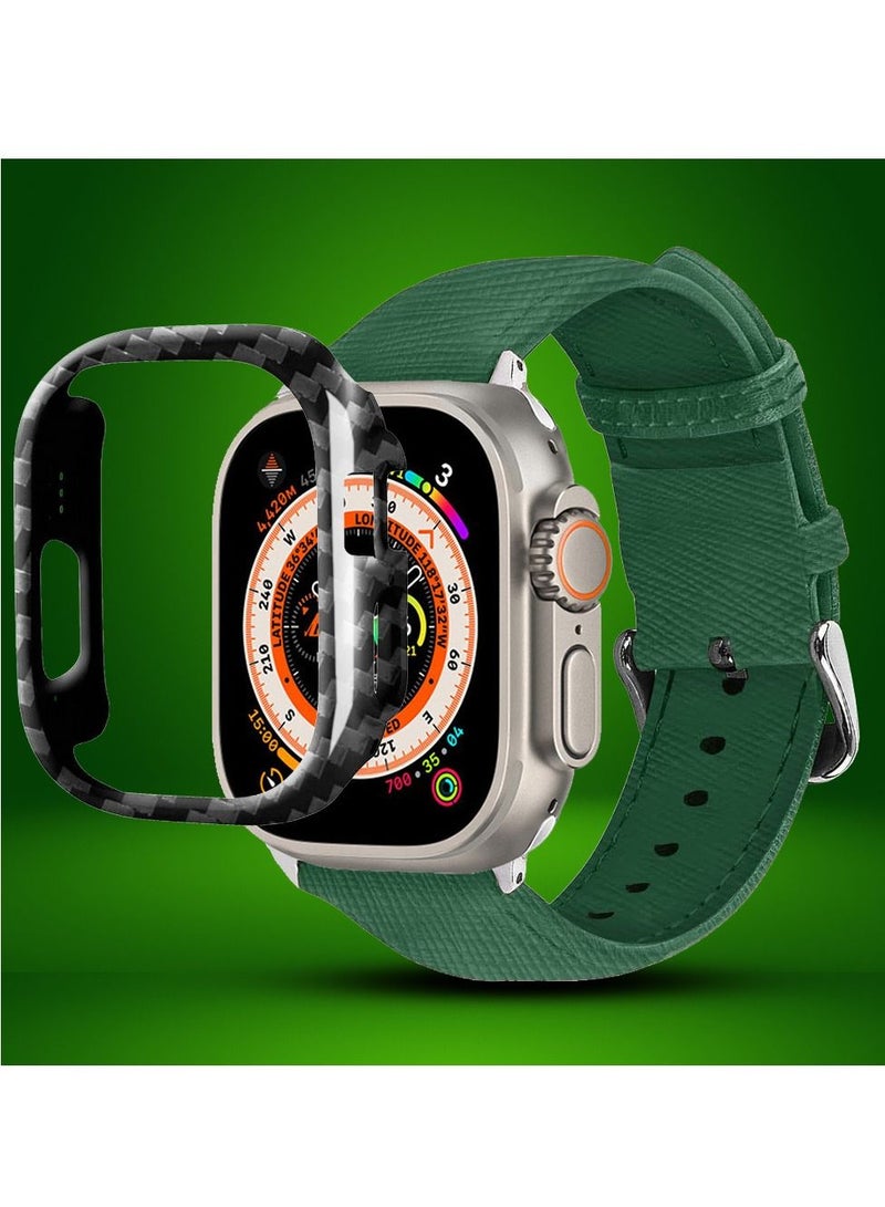 CATANES 2 Packs For Apple Watch Band 49mm Leather Band Buckle Strap Wristband and Carbon Fiber Cup Holder Sea Green - Image 2