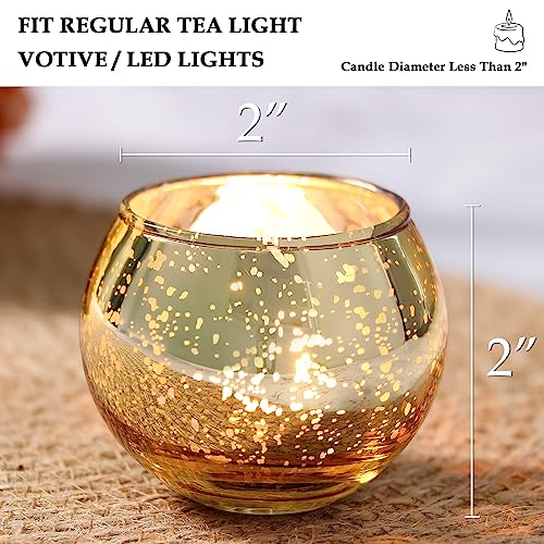 Volens Round Gold Votive Candle Holders, Mercury Glass Candle Holder Set of 12, Thanksgiving Decorations for Home - Image 3