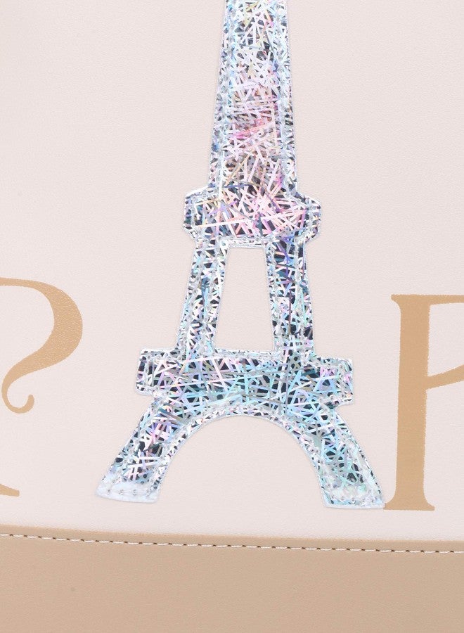 Pokory Tote Bag for Kids Beige Plain Bag with "Paris" Printed Design Faux Leather Tote Bag - Image 5