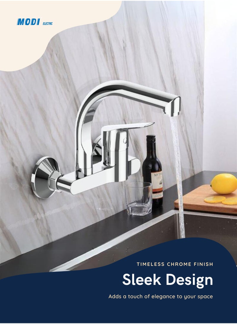مودي خلاط حوض المطبخ بمفتاح الماء الساخن والبارد | حنفية حائطية من الكروم | تصميم عصري أنيق | مقاوم للصدأ وتوفير المياه | مقبض سهل الاستخدام - Image 4
