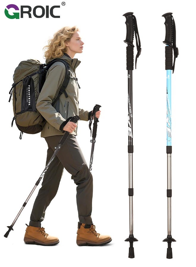 GROIC Trekking Poles 2Pcs– Lightweight Aluminum Hiking Poles for Women, Men & Seniors – Collapsible Walking Sticks for Travel, Trails & Balance - Blue and Black - Image 1
