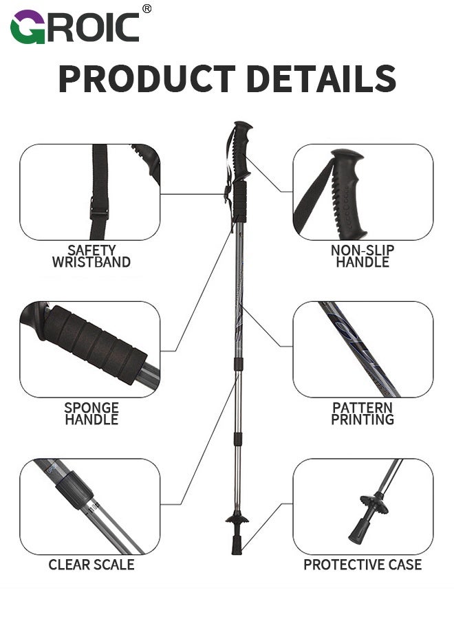 GROIC Trekking Poles 2Pcs– Lightweight Aluminum Hiking Poles for Women, Men & Seniors – Collapsible Walking Sticks for Travel, Trails & Balance - Blue and Black - Image 3