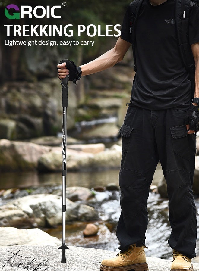 GROIC Trekking Poles 2Pcs– Lightweight Aluminum Hiking Poles for Women, Men & Seniors – Collapsible Walking Sticks for Travel, Trails & Balance - Blue and Black - Image 2