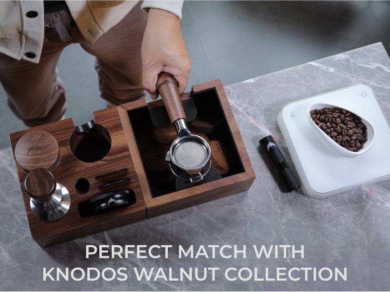 KNODOS 58.5mm Tamper with Walnut Handle Self-Leveling & Double Spring Loaded Calibrated Design Fits 58mm Portafilter Basket for Precise Consistent Shots - Image 4