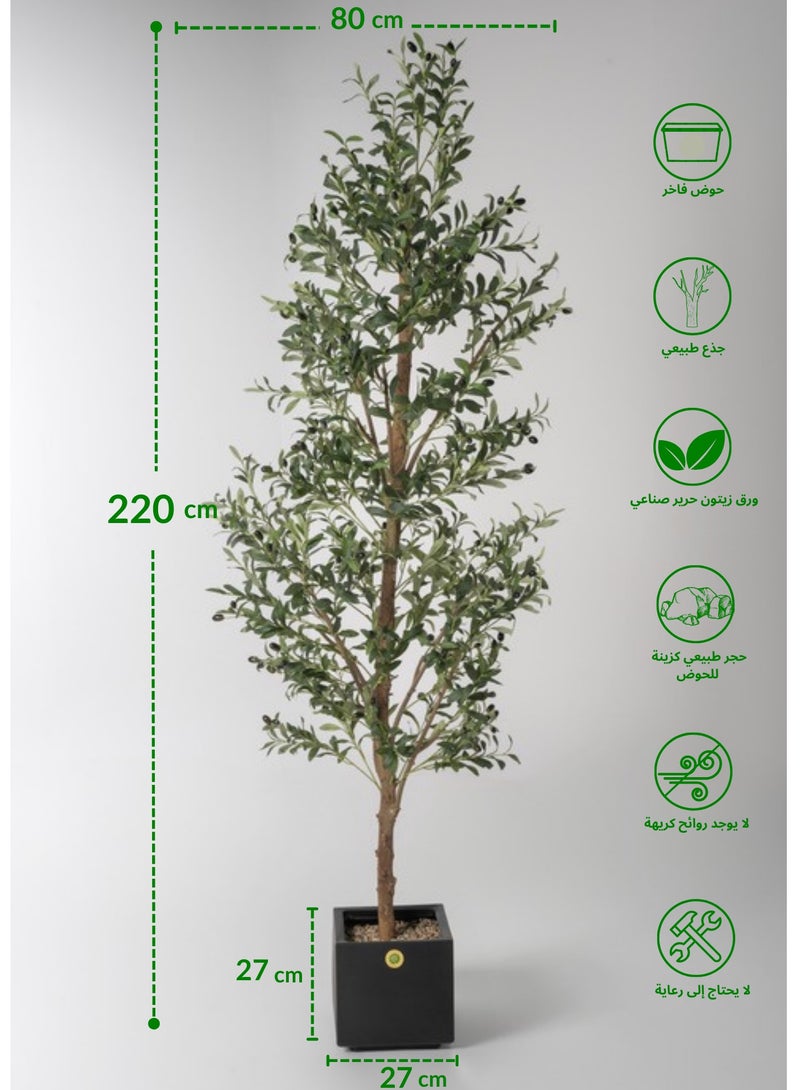 The Green Forest Hight 2.20m , Big Artificial Olive Tree With Real Trunk And Silk Cloth Olive Leaves , Including a luxury Planter  Black Color - Image 2