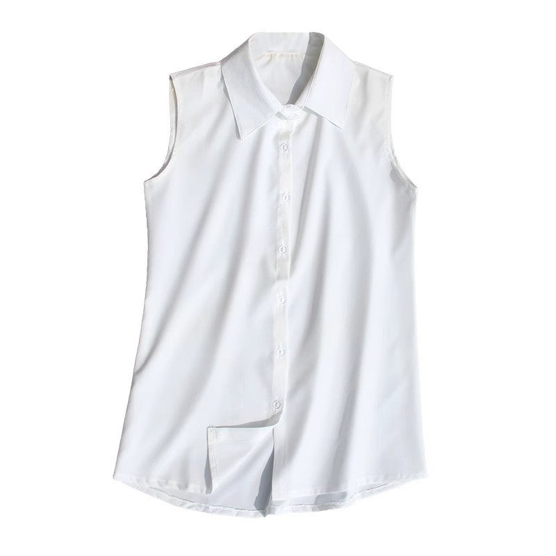 Summer Chiffon Sleeveless Collar Shirt Women White  - Image 3