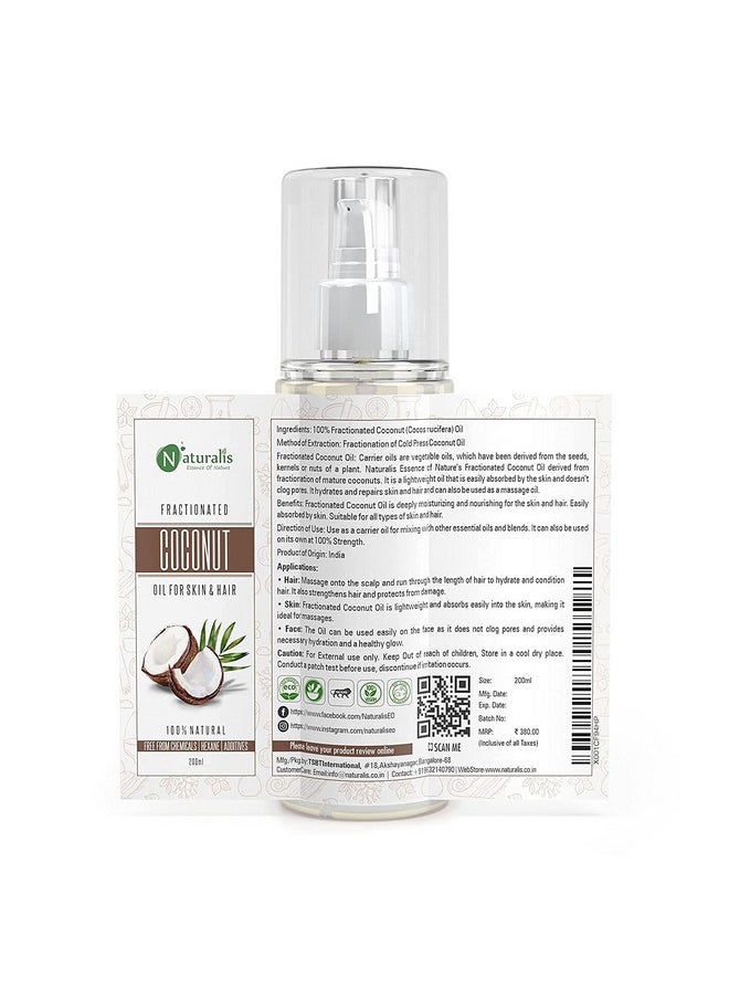 Naturalis Fractionated Coconut Oil For Skin - Fractionated Coconut Carrier Oil Natural Skin Moisturizer, Therapeutic, Odorless, 200 Ml  - Image 2