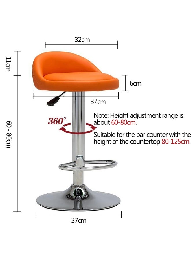 Bar Stool, PU Leather Padded Barstool with Back and Footrest, Height Adjustable Counter Height Swivel High Stool for Bar, Kitchen Island, Dining Room, Orange - Image 2
