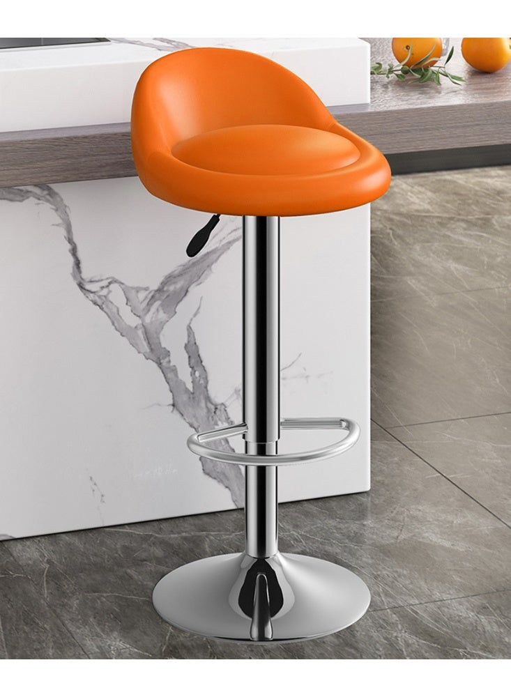 Bar Stool, PU Leather Padded Barstool with Back and Footrest, Height Adjustable Counter Height Swivel High Stool for Bar, Kitchen Island, Dining Room, Orange - Image 1