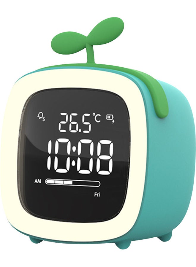 NIBEMINENT Cartoon Rabbit Ear Shape Rechargeable Digital Display LED Nigh Light Alarm Clock Blue Two Leaves 14.5x11.2x10cm - Image 1