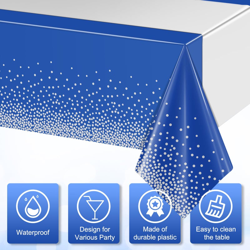 MASHAN 3Pcs Blue and Silver Tablecloth Party Decorations,Plastic Royal Blue Table Cloth Printed Silver Table Runner Disposable Rectangle Tables Cover for Anniversary Wedding Graduation 2025 Party,54x108 Inch - Image 3