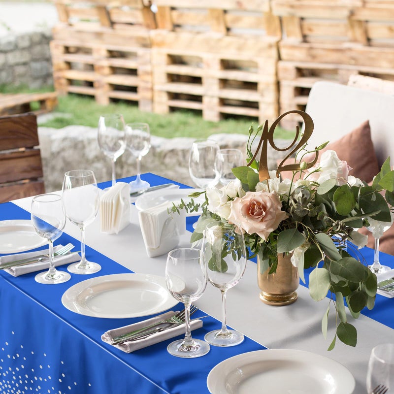 MASHAN 3Pcs Blue and Silver Tablecloth Party Decorations,Plastic Royal Blue Table Cloth Printed Silver Table Runner Disposable Rectangle Tables Cover for Anniversary Wedding Graduation 2025 Party,54x108 Inch - Image 5