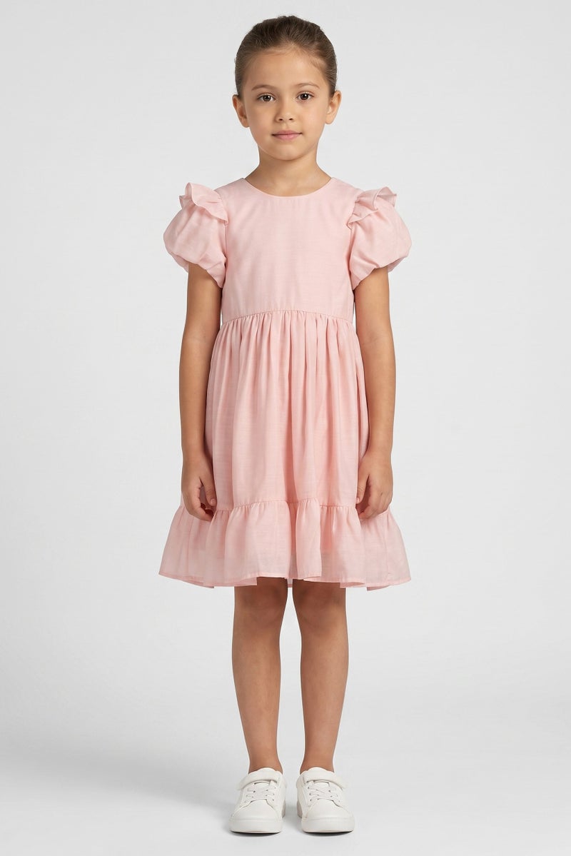Lunamoon Kids Girl Solid Bow Back Dress, Old Rose - Image 1