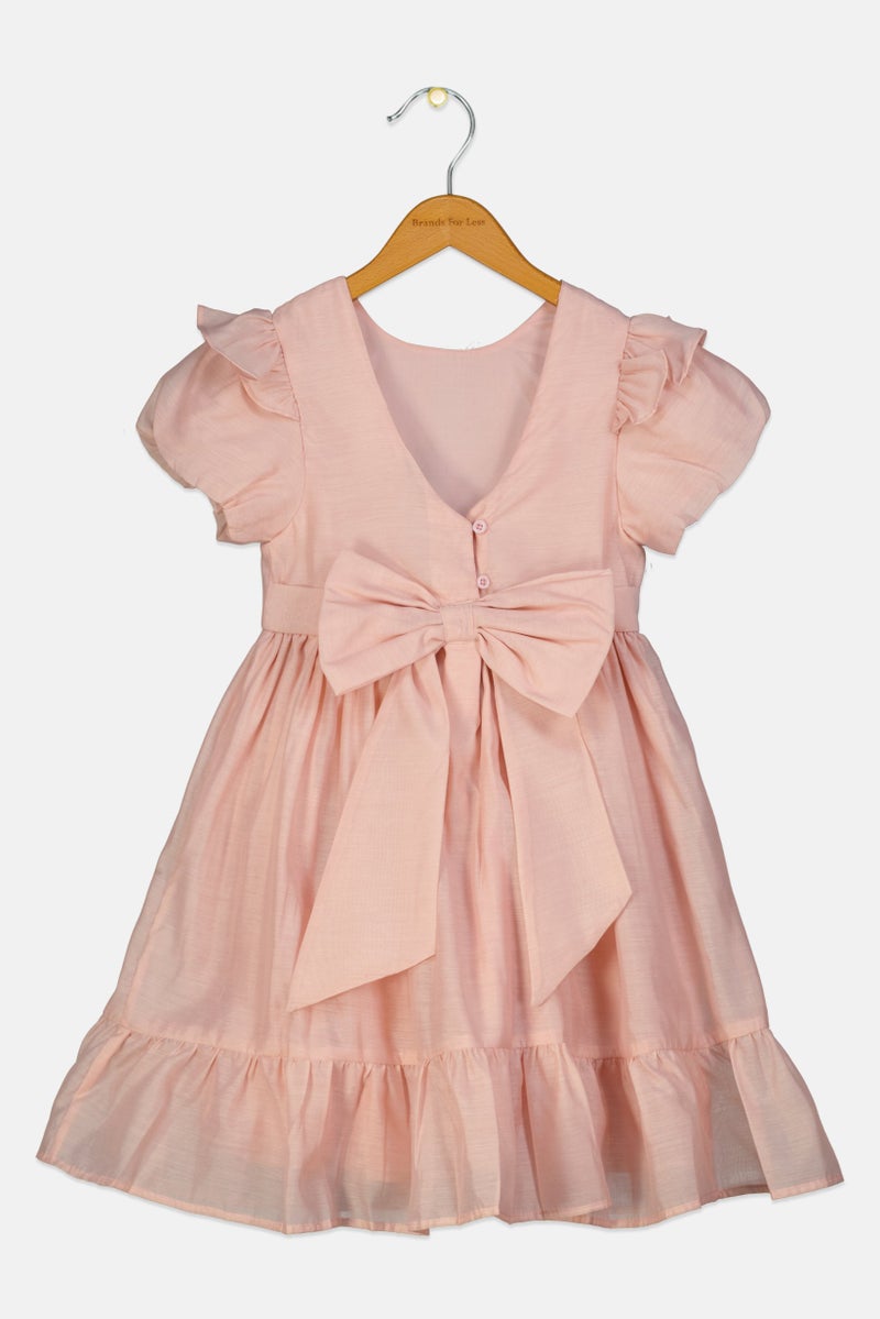 Lunamoon Kids Girl Solid Bow Back Dress, Old Rose - Image 3