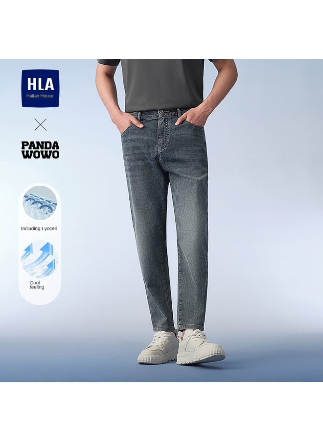 HLA 【cool Feel/مضاد للبكتيريا】25 جديد صيفي ستايل صيني باندا خمس جيوب لايسيل رجال سراويل قصيرة جينز - Image 2