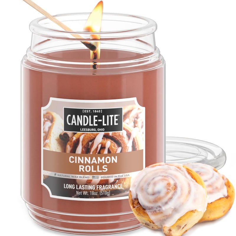 Candlelite Fall Scented Candles Cinnamon Rolls 18 oz Jar Proudly Poured in The USA Aromatherapy Candle SingleWick with 110 Hours of Burn Time Perfect for Creating an Inviting Ambiance
