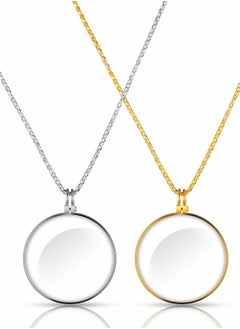 Necklace Magnifier 5X, Magnifying Pendant Necklace with 1.6 inch Diameter Glass Lens and 26 Inch Long Chain for Library, Reading, Zooming, Jewelry, Crafts Needlework 2 Pieces