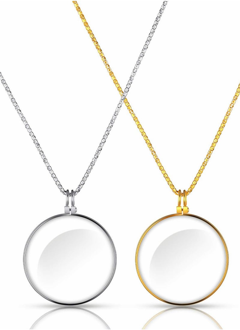 Excefore - Necklace Magnifier 5X, Magnifying Pendant Necklace with 1.6 inch Diameter Glass Lens and 26 Inch Long Chain for Library, Reading, Zooming, Jewelry, Crafts Needlework 2 Pieces - Image 1