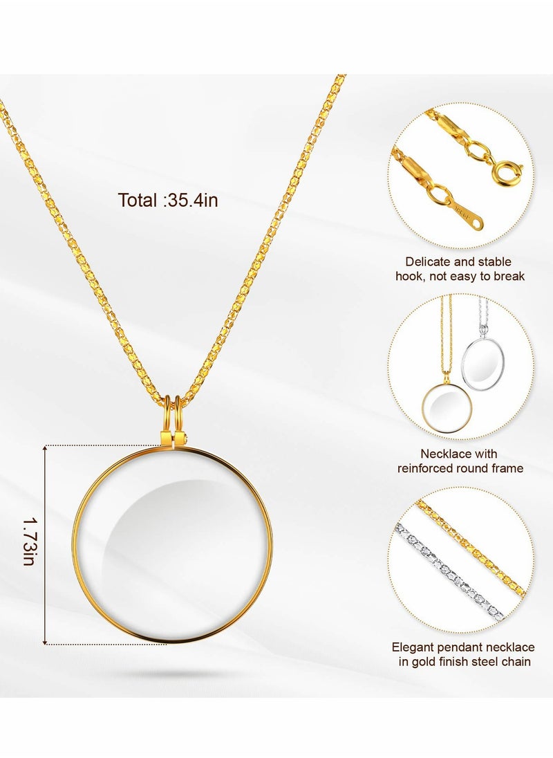 Excefore - Necklace Magnifier 5X, Magnifying Pendant Necklace with 1.6 inch Diameter Glass Lens and 26 Inch Long Chain for Library, Reading, Zooming, Jewelry, Crafts Needlework 2 Pieces - Image 1