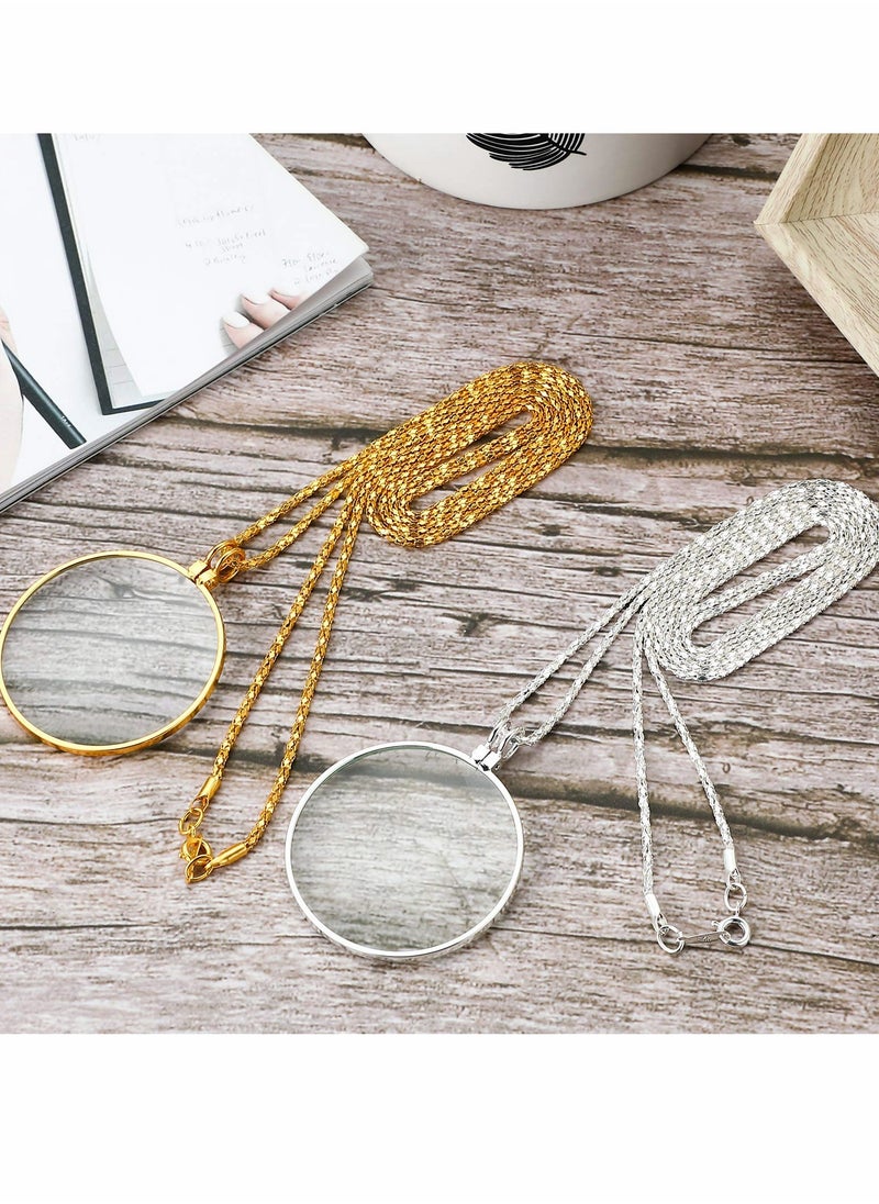 Excefore - Necklace Magnifier 5X, Magnifying Pendant Necklace with 1.6 inch Diameter Glass Lens and 26 Inch Long Chain for Library, Reading, Zooming, Jewelry, Crafts Needlework 2 Pieces - Image 1