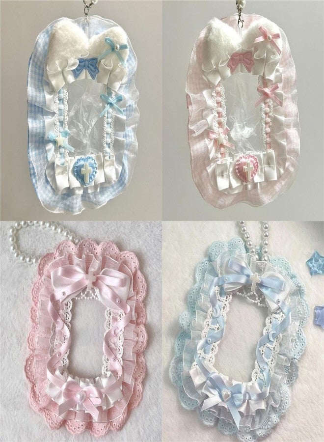 UncleS Photo Case Bows Design Photo Card Case Lace Storage Bag Bus Card Case Bows Protector Lace Photo Cover, C - Image 2