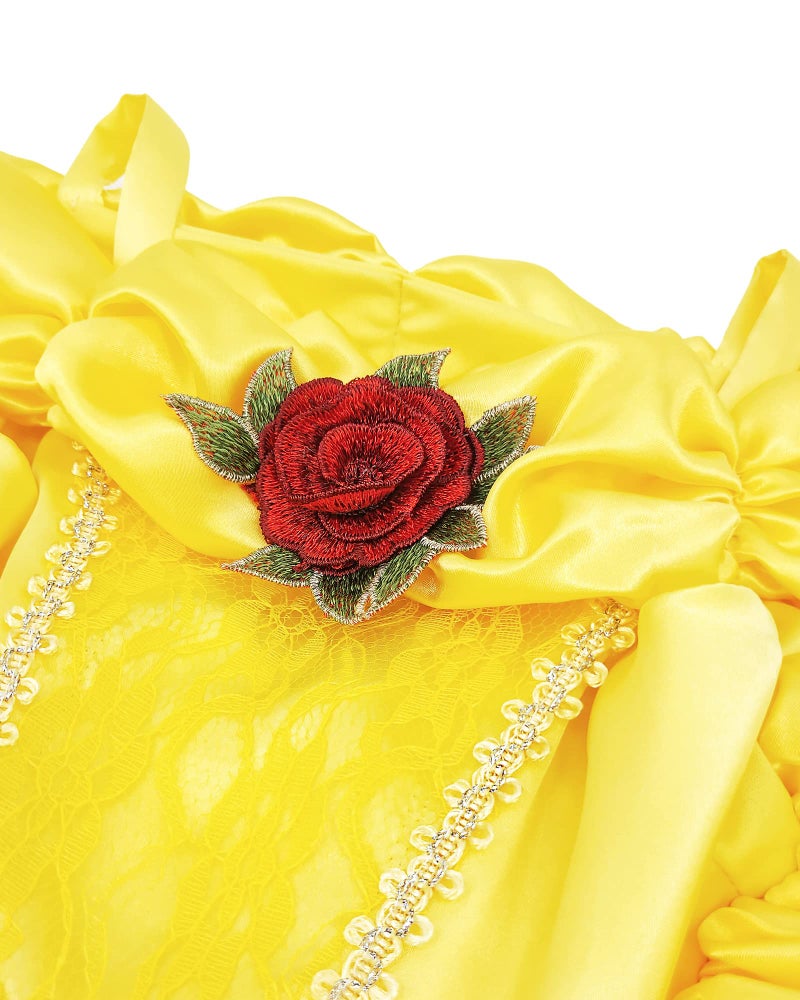 TYHTYM Princess Costumes Little Girls Dress Up Fancy Halloween Christmas Party (Yellow, 6-7T)… - Image 4