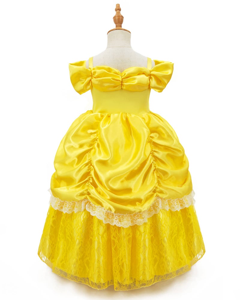 TYHTYM Princess Costumes Little Girls Dress Up Fancy Halloween Christmas Party (Yellow, 6-7T)… - Image 2