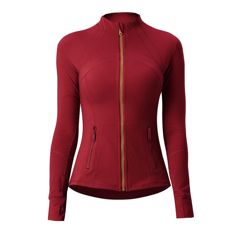 كوينج 2024 New No Mesh Defin Gold Zipper Yoga Suit Womens Outdoor Sports Collar Scrub Jacket Coat Sakura powder - Image 4
