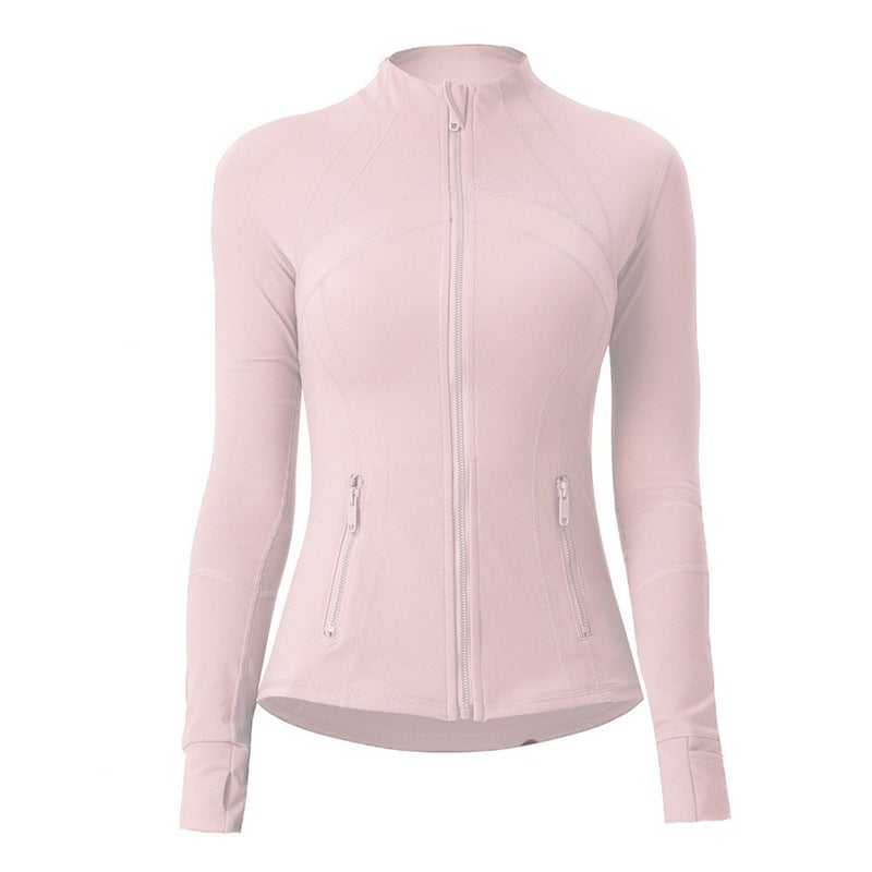 كوينج 2024 New No Mesh Defin Gold Zipper Yoga Suit Womens Outdoor Sports Collar Scrub Jacket Coat Sakura powder - Image 1