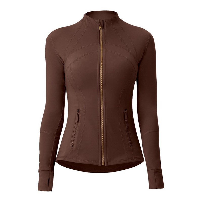 كوينج 2024 New No Mesh Defin Gold Zipper Yoga Suit Womens Outdoor Sports Collar Scrub Jacket Coat Sakura powder - Image 3
