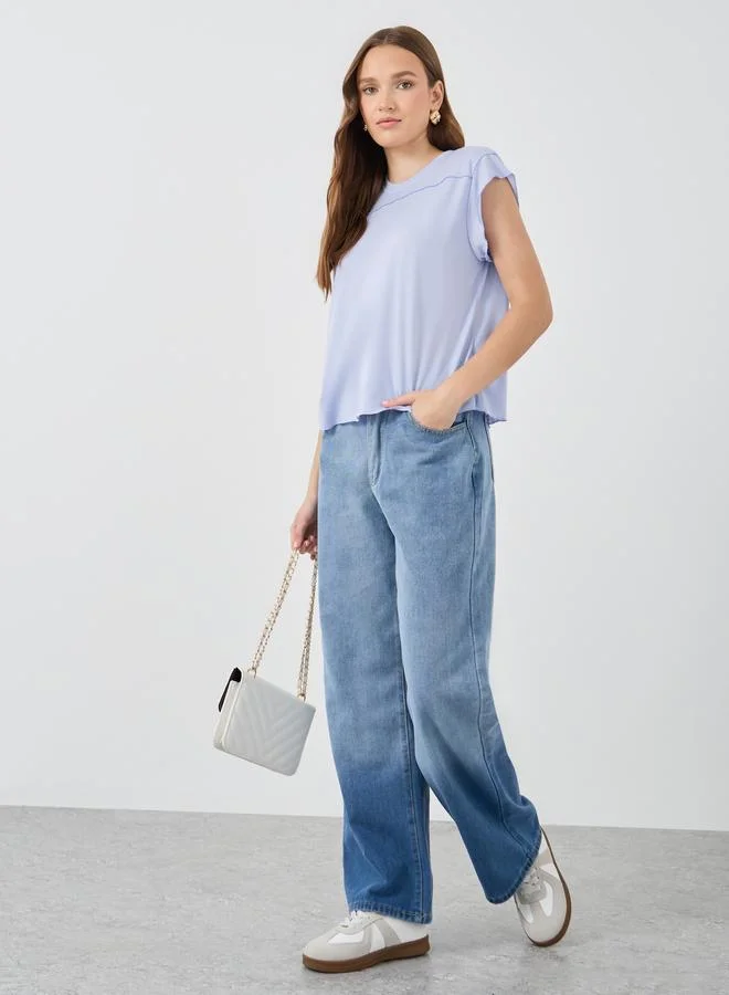 ستايلي Styli Solid Round Neck Regular Fit T-Shirt