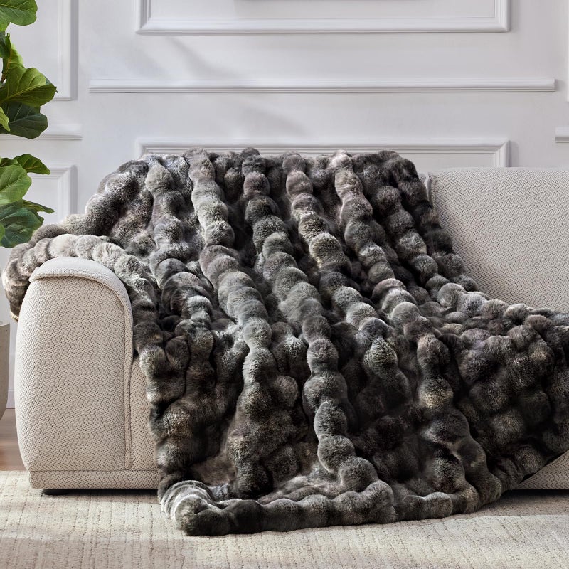 Anysay Faux Fur Throw Blanket, 1000GSM Fluffy Soft Bubble Blanket for Couch Bed, Cozy Plush Warm and Thick Rabbit Blanket for Living Room Bedroom 60''*80'' Tie-dye Grey - Image 3