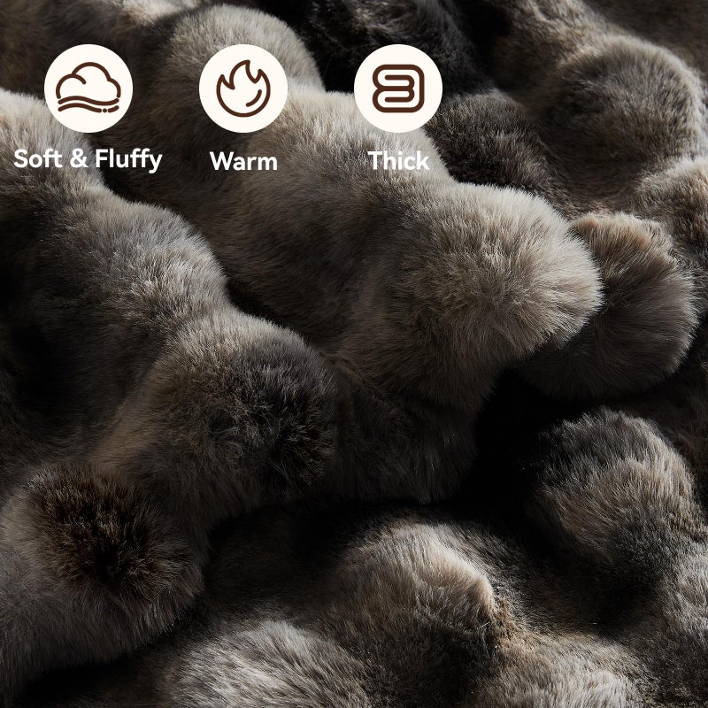 Anysay Faux Fur Throw Blanket, 1000GSM Fluffy Soft Bubble Blanket for Couch Bed, Cozy Plush Warm and Thick Rabbit Blanket for Living Room Bedroom 60''*80'' Tie-dye Grey - Image 2