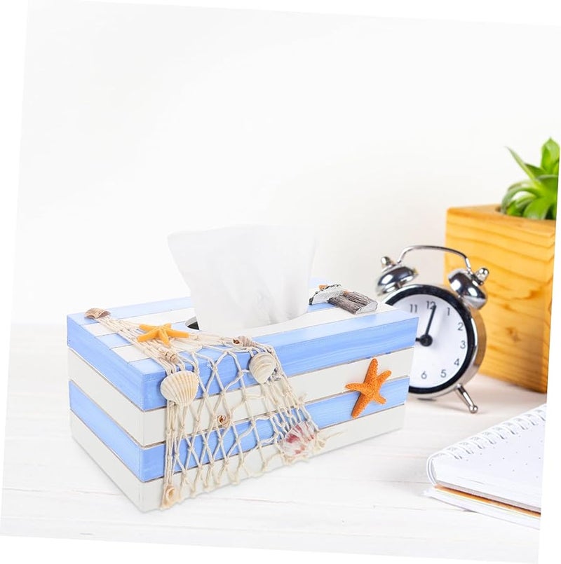 Wooden Tissue Box Cover Mediterranean Style Compact Top Opening Smooth Edges - Image 4