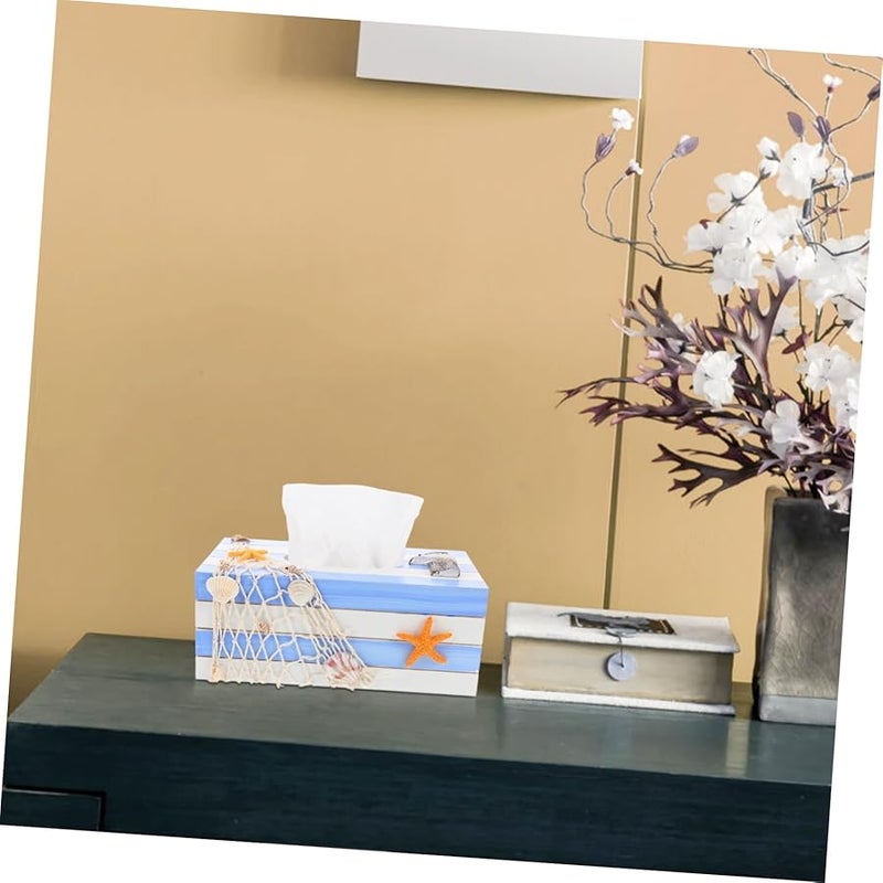 Wooden Tissue Box Cover Mediterranean Style Compact Top Opening Smooth Edges - Image 3